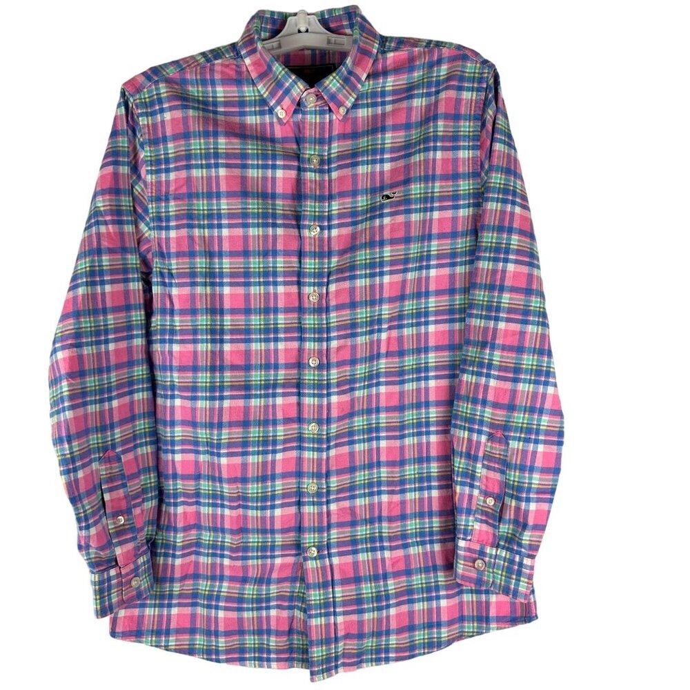 Vineyard Vines Mens XL Plaid Button-Down Shirt 100% Cotton Pink/Blue